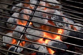 charcoal burning in a barbecue grill